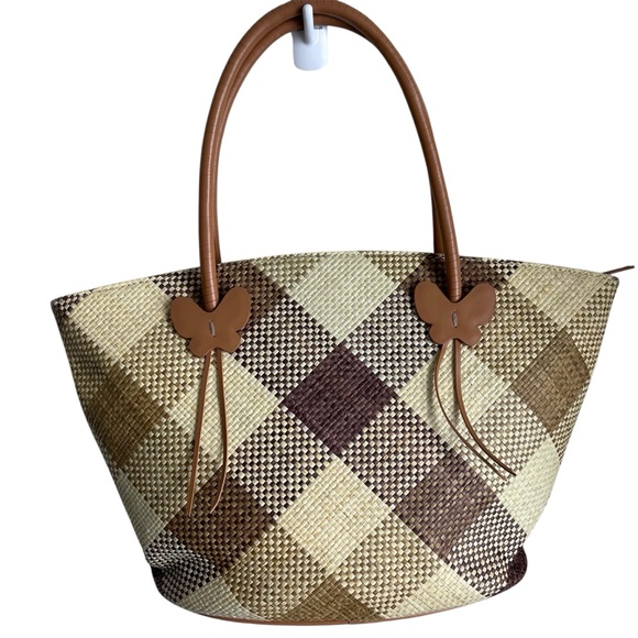 Etienne Aigner Straw Woven Butterfly Purse Plaid  GUC - Picture 1 of 12